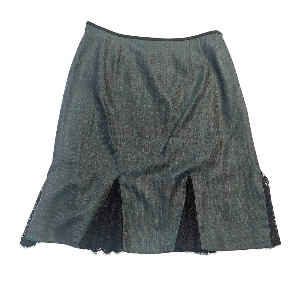 Jane Porter Womens 8 Dark Green Italian Wool Silk Lined Lace Slit Midi Skirt